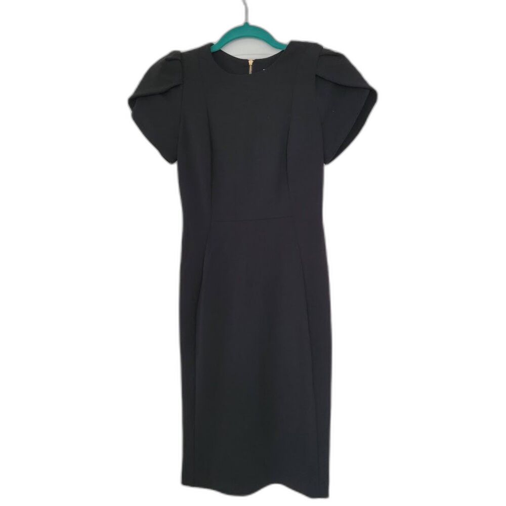 Calvin Klein Women's Little Black A-Line Short Sleeve Dress w Exposed Zip 2 - Picture 1 of 3
